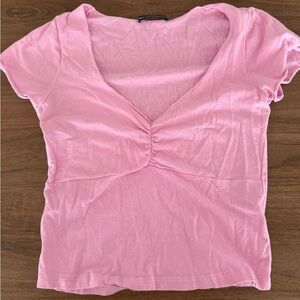 Brandy Melville Pink Ruched Cap Sleeve Blouse